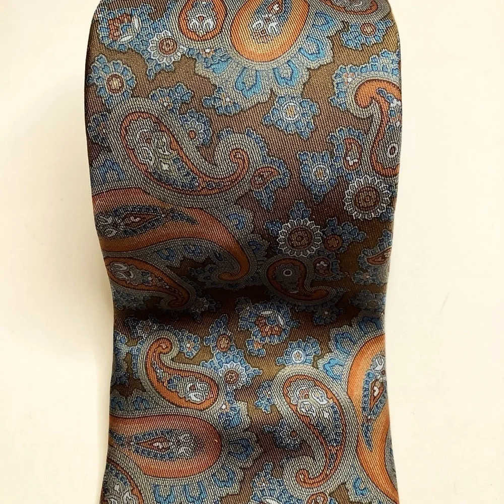 2/$30 MR BIG & TALL Brown Paisley Foulard Silk Tie - Picture 1 of 13